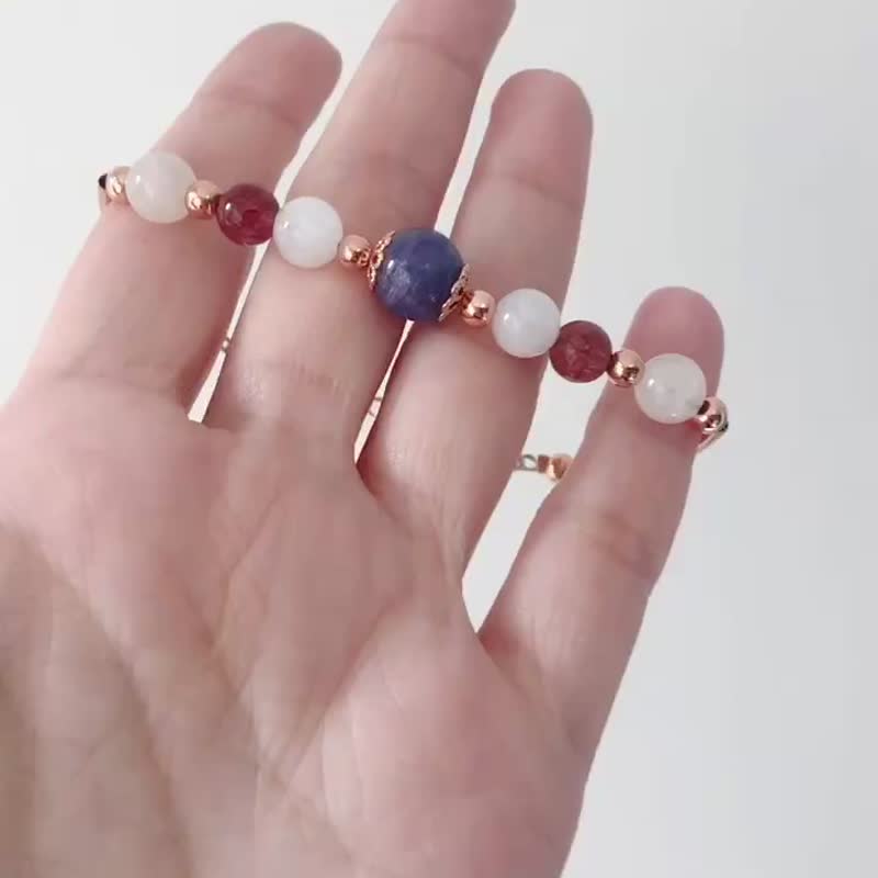爱神 x 智慧 坦桑石 草莓晶 月亮石 水晶手链  生日礼物 姊妹 - 手链/手环 - 水晶 蓝色