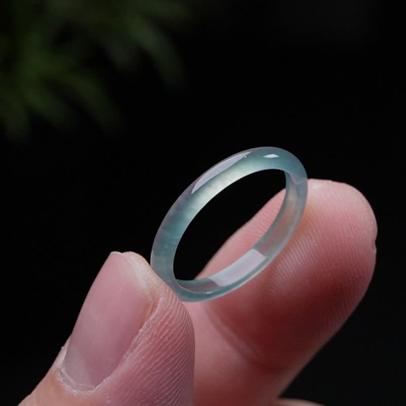 玻璃种蓝水翡翠戒指戒圈 | 国际15围 | 天然翡翠A货 | 送礼 - 戒指 - 玉石 蓝色