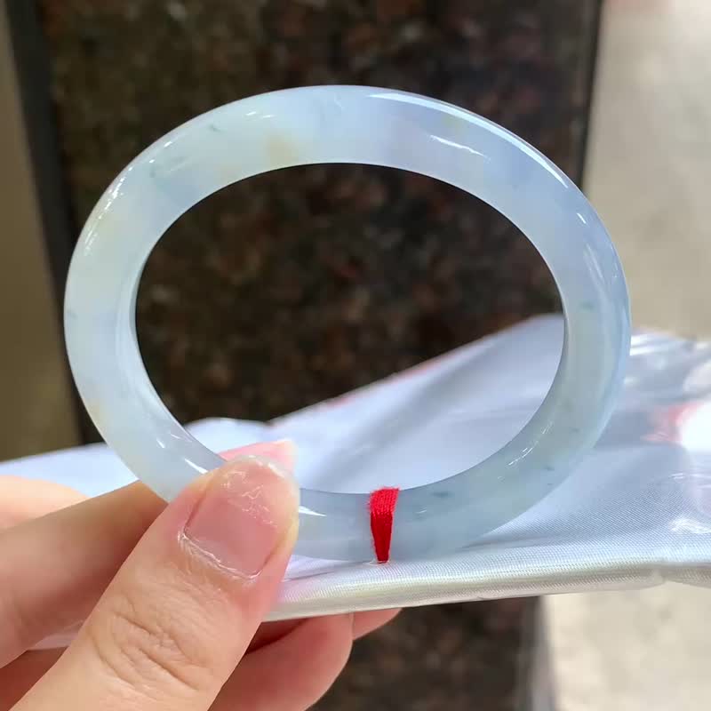 冰种翡翠天然翡翠玉镯 A玉手镯 玉鈪 • 冰种紫蓝飘花翡翠贵妃镯 - 手链/手环 - 玉石 蓝色