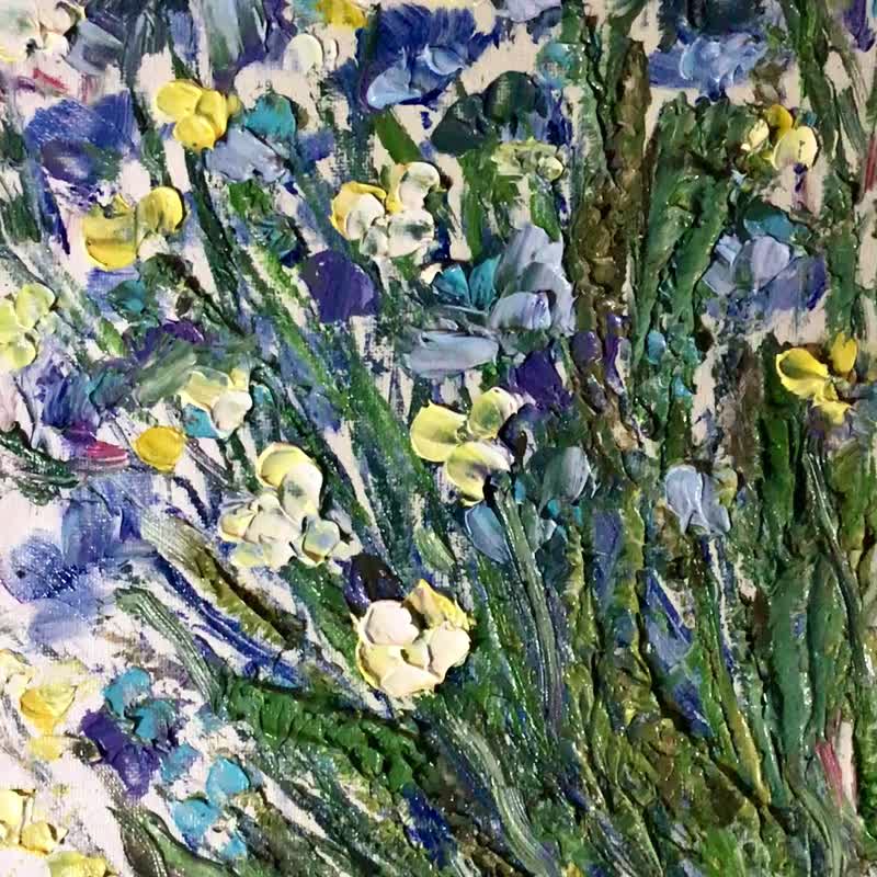 手绘油画郁金香画作 30x40 厘米 | 厚涂油画花卉艺术 | 刮刀 - 墙贴/壁贴 - 其他材质 绿色