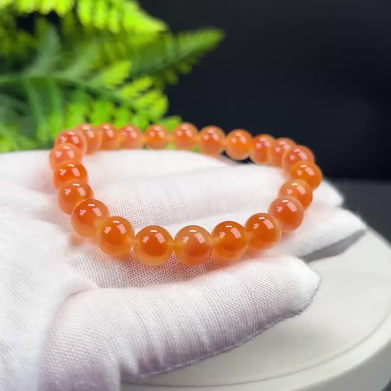 精致溏心玛瑙手串8mm冰润橘粉细俏叠戴手珠女款活力热情自信舒缓 - 手链/手环 - 半宝石 橘色