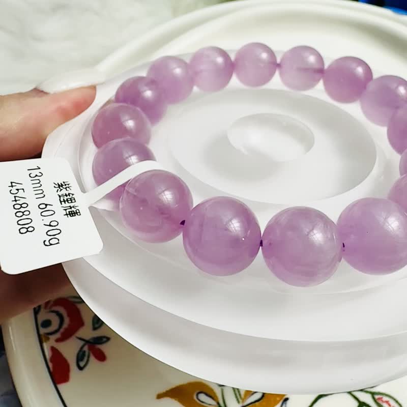 精品级透亮猫眼仙女梦幻色浓色紫锂辉 13mm60.90g 改善睡眠缓解压力 - 手链/手环 - 水晶 紫色