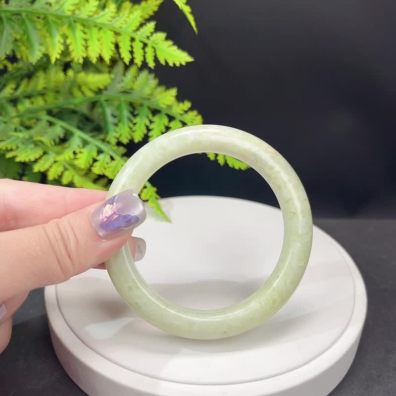 独特 蛇纹玉手镯 59MM 青提奶盖淡黄绿白玉手环 美满有成平安祥瑞 - 手链/手环 - 玉石 