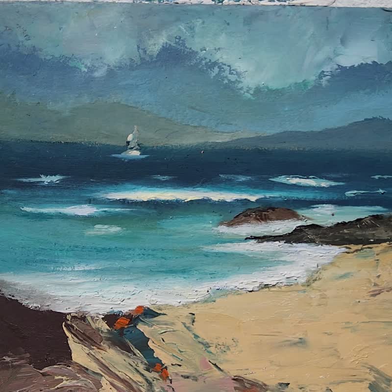 海滩绘画海景原创艺术抽象山脉和云彩场景艺术品 - 插画/绘画/写字 - 其他金属 