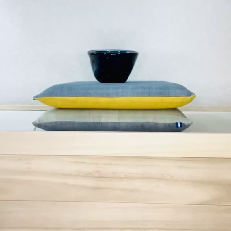 XS-Zabuton seat Cushion Gardenia and pagoda tree dyed ramie linen, 30x30cm/ 11.8 - 枕头/抱枕 - 棉 黄色