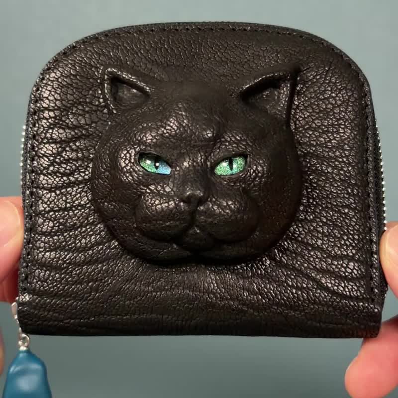 3D 英国短毛猫 皮革钱包 – 独特日本手工制作 - 皮夹/钱包 - 真皮 黑色