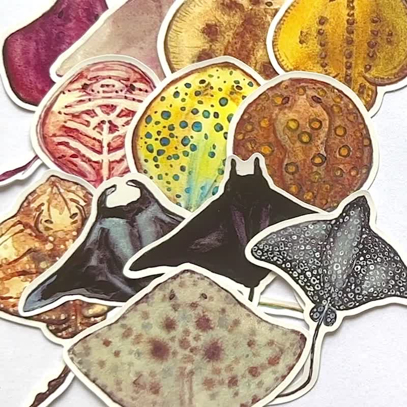 【Manta】魔鬼鱼 魟鱼 防水 行李箱 手帐 贴纸 全套13张 - 贴纸 - 纸 多色