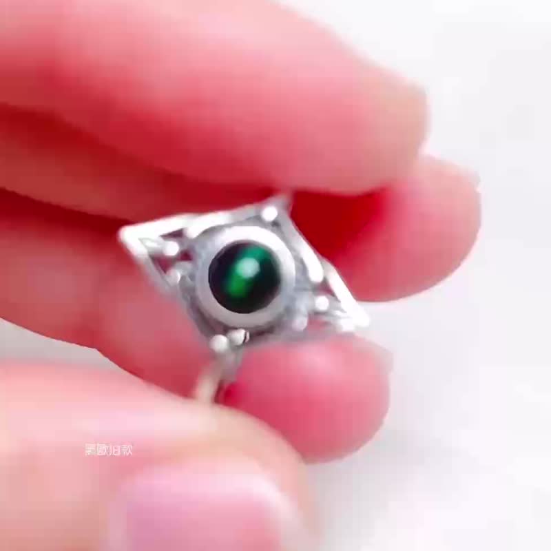 波西米亚菱形花图腾 欧泊戒指 / 蛋白石 / 925纯银 / Opal - 戒指 - 宝石 蓝色