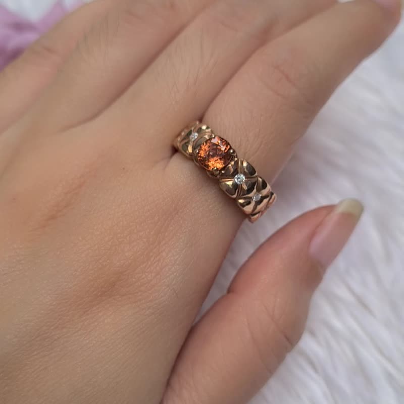 天然棕锆石925银镀玫瑰金戒指 - 戒指 - 宝石 橘色