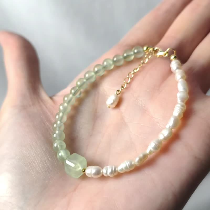 顶级葡萄石 巴洛克珍珠 希望 智慧 招财 心轮 气质优雅 手链 礼物 - 手链/手环 - 宝石 绿色