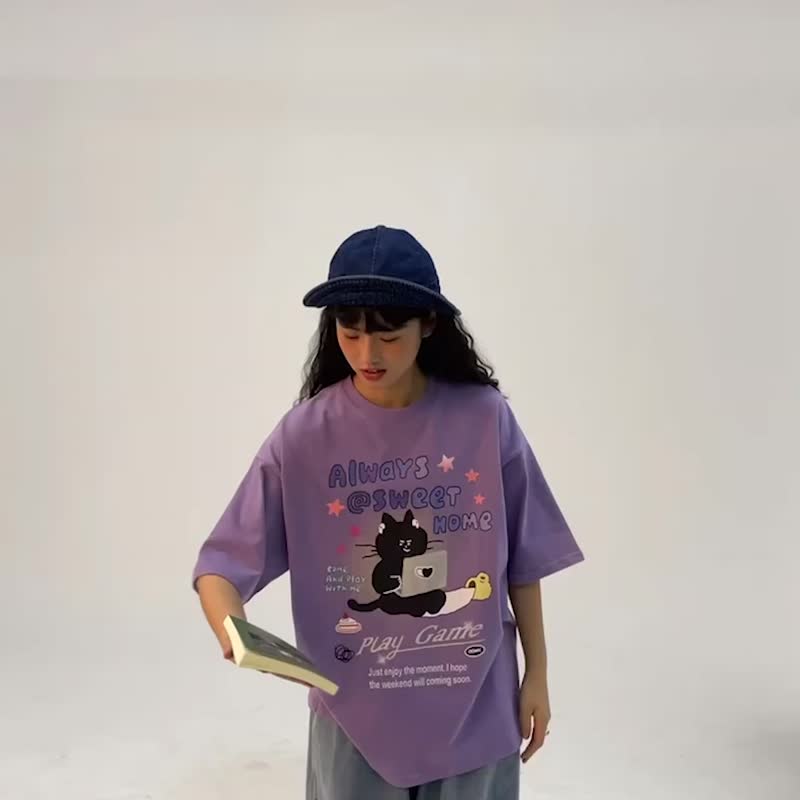 odd maker 创意电脑卡通印花短袖女夏紫色纯棉小众t恤设计感上衣 - 女装 T 恤 - 棉 
