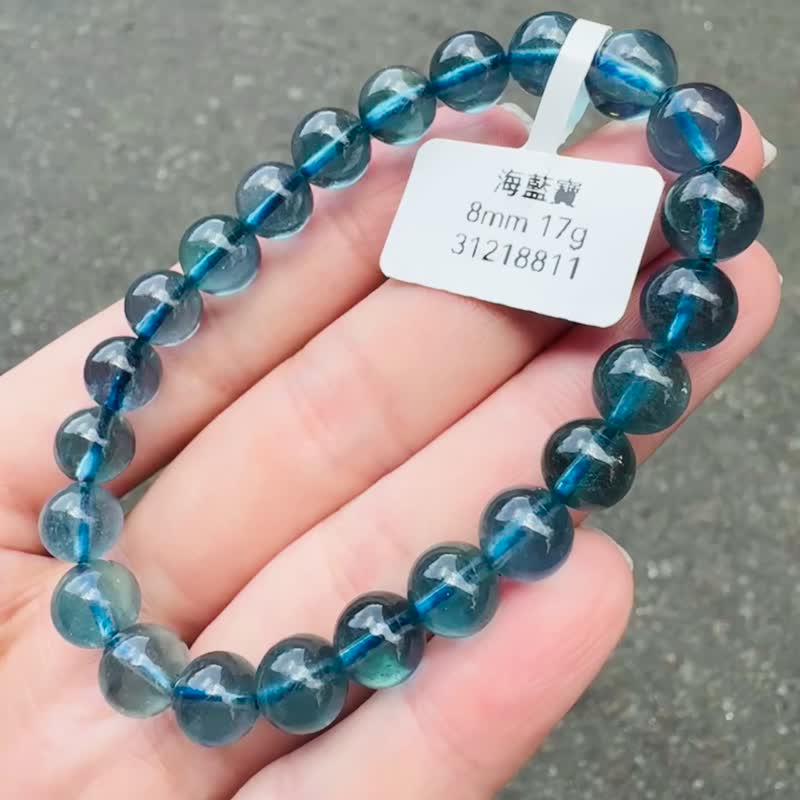 精品浓色海蓝海蓝宝水晶8mm17g平衡情绪减缓压力提高沟通 - 手链/手环 - 水晶 蓝色