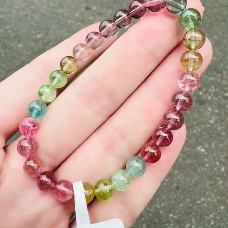 精品美人鱼冰透色彩碧玺6.5mm12.32g财富事业强磁场旺夫石带蓝碧 - 手链/手环 - 水晶 多色