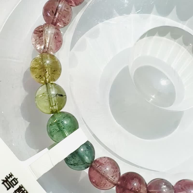 精品美人鱼冰透色彩碧玺 6.5mm12.32g 财富事业强磁场旺夫石带蓝碧 - 手链/手环 - 水晶 多色