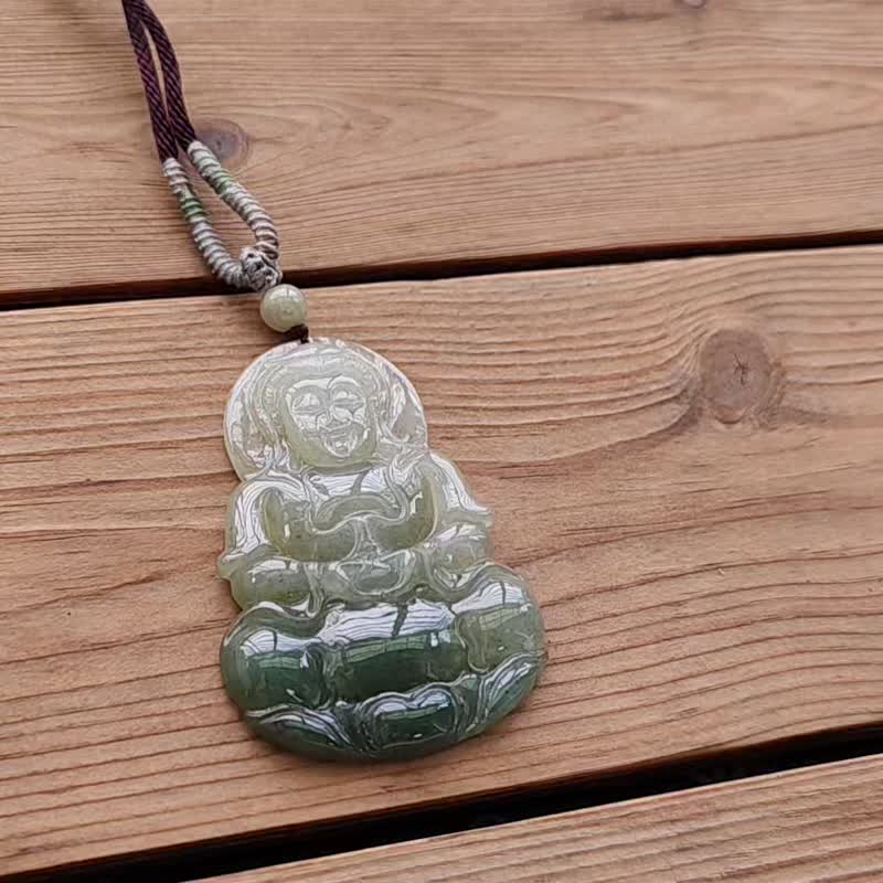 亲翠 天然翡翠 冰芙蓉绿渐层正装观音调整式绳链 佛系 - 项链 - 玉石 多色