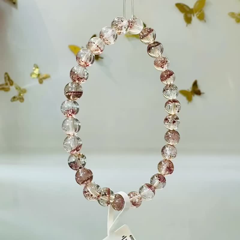 小精品彼岸花红超七金草莓6mm9.10g水晶贵人运桃花三轮骨干水晶 - 手链/手环 - 水晶 红色