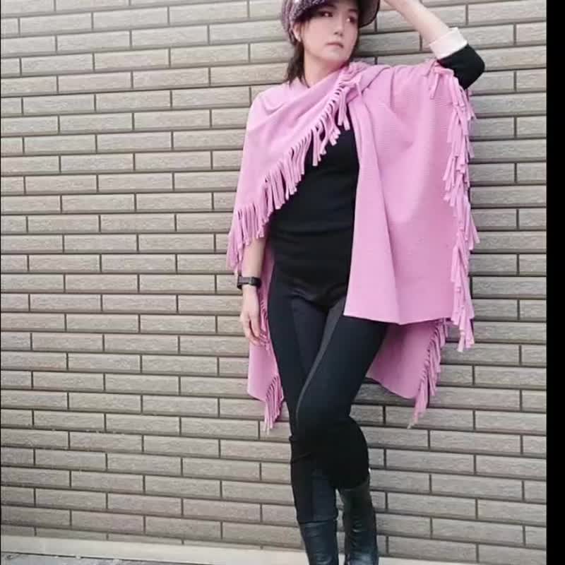 DYM Fashion莫兰迪 丁香粉 双面刷毛斗篷 披风 围巾 时尚订制服 - 围巾/披肩 - 其他人造纤维 粉红色