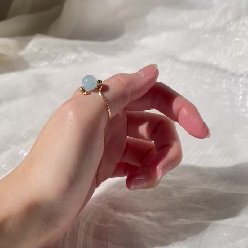 海蓝宝_戒指_弹性戒围_简约_金属编织饰品_矿石水晶_铜镀金 - 戒指 - 半宝石 蓝色