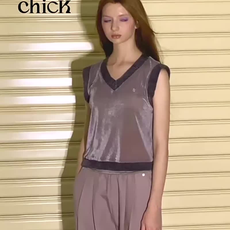 煙熏紫 金屬裝飾舒適直筒長褲 松緊腰圍無負擔西裝長褲子 S-M - 女装长裤 - 其他人造纤维 紫色