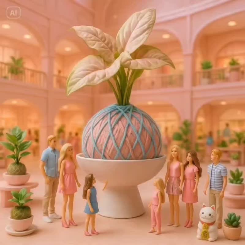 苔球植物 粉红佳人合果芋粉红苔球加磨砂高脚钵 苔球 苔玉 - 植栽/盆栽 - 植物．花 粉红色