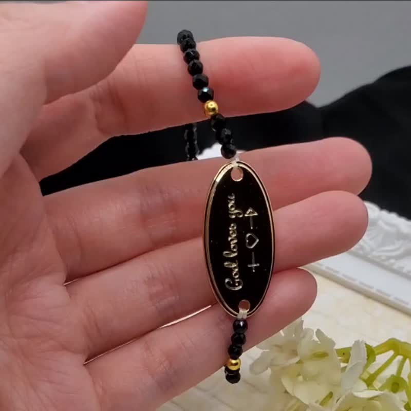 名为爱的礼物系列文青简约黑尖晶手串 - 手链/手环 - 水晶 黑色