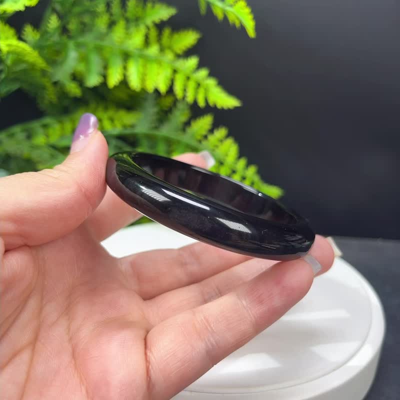 银曜石手镯 59MM 精品双天眼 银色黑曜石手环 银光闪闪 古色古香 - 手链/手环 - 半宝石 银色