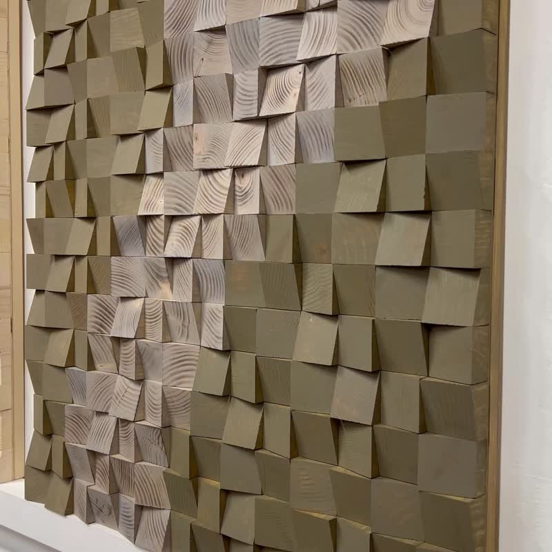 流动性-乳白色/灰白色和灰色色调的几何抽象木墙艺术 - 墙贴/壁贴 - 木头 灰色