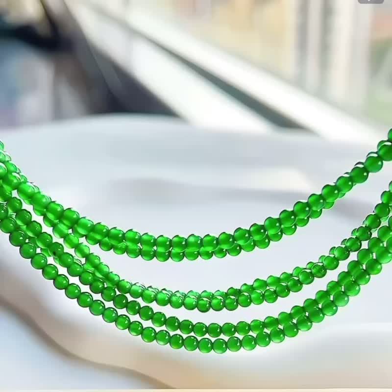 纯天然A货翡翠冰种满辣阳绿色翡翠小米圆珠子项链手串新中式两用 - 项链 - 玉石 