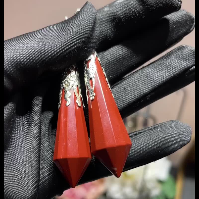 纯天然红碧玉灵摆水晶项链 好气色 吊坠Red Jasper 海底轮疗愈 - 项链 - 玉石 红色