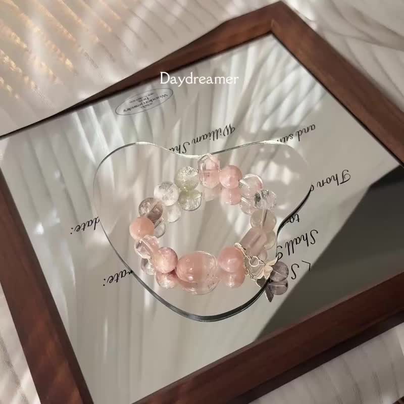 粉兔毛粉幽灵白幽灵粉晶白水晶粉祖母晶粉萤石设计款手链 - 手链/手环 - 水晶 粉红色
