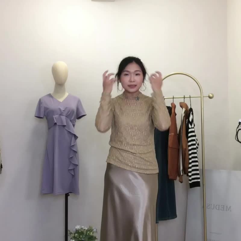 【MEDUSA】高雅缎光斜裁长裙 - 2色(M-XL) | 女长裙 气质裙装 - 裙子 - 聚酯纤维 金色