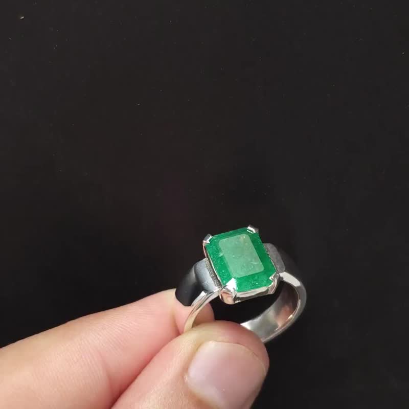 男款绿玉宝石戒指 男款绿玉银戒指 925k 纯银 - 戒指 - 宝石 绿色