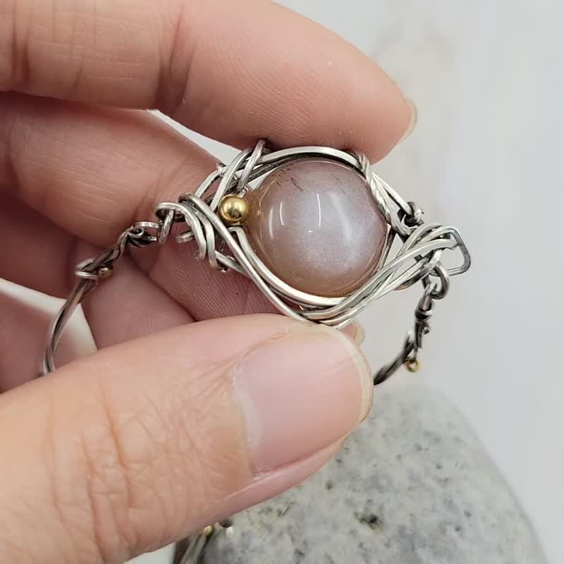 999纯银手工绕线骨干太阳石手链 - 手链/手环 - 纯银 