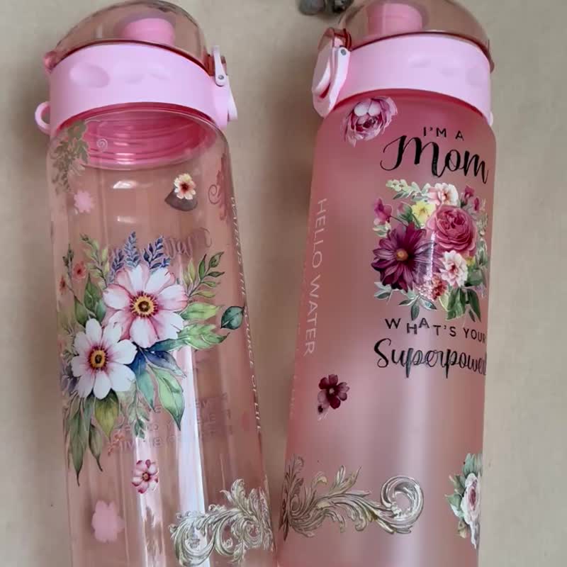 780ml 运动冷水壶 母亲节 专属 超轻水壶 健身 随身 纸艺拼贴 - 水瓶/水壶 - 塑料 粉红色