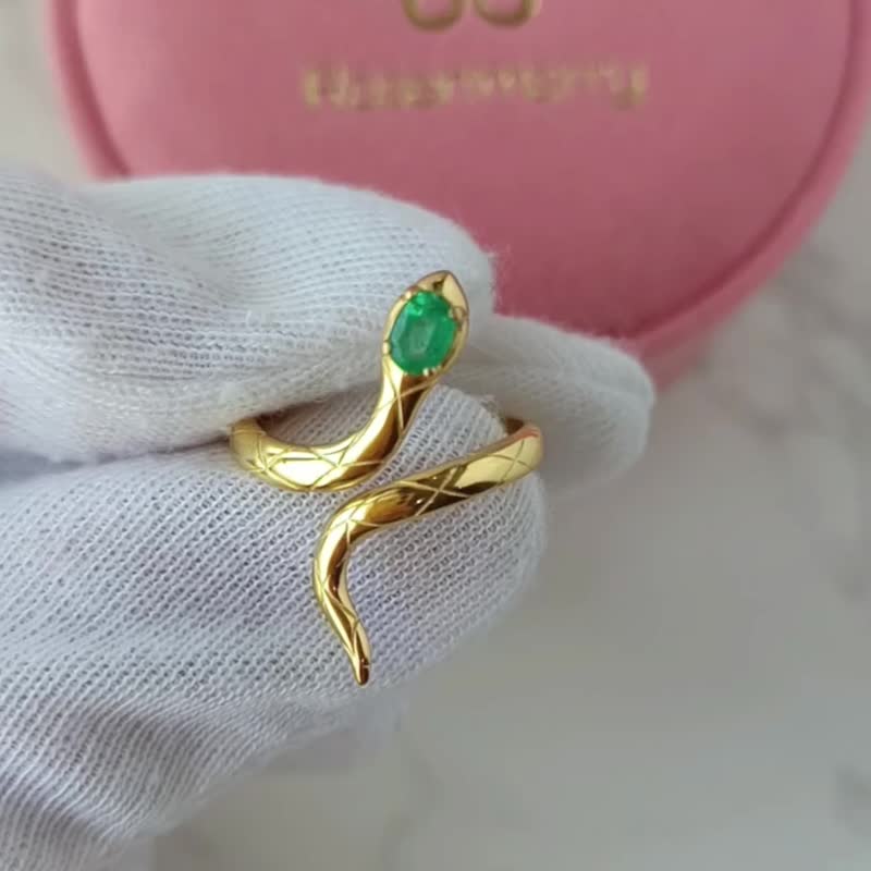 Rosen'marry 绿宝石蛇形戒指 纯银925镀金 - 戒指 - 纯银 绿色