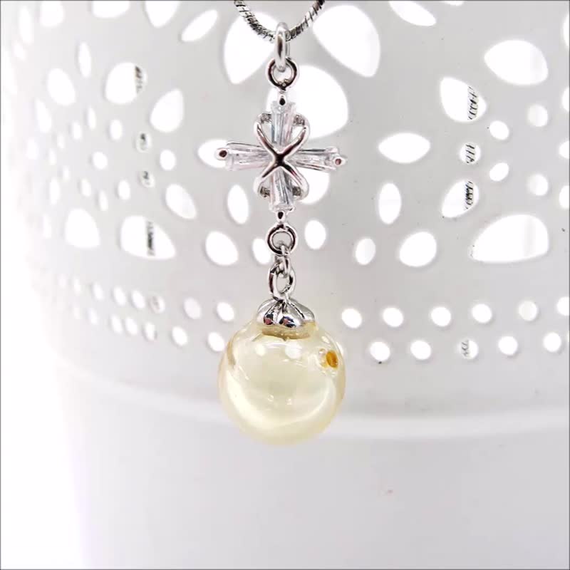 香氛项链 黄色琉璃珠锆石十字架 316不锈钢钢链可调式 附精油滴管 - 项链 - 琉璃 多色