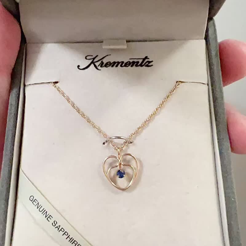 Krementz 14K包金蓝宝石爱心项链 (库存新品/含原厂盒) - 项链 - 宝石 蓝色
