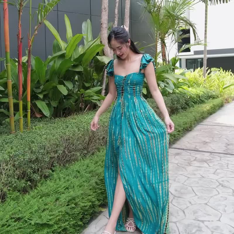 手工纯棉扎染海滩长洋装 - 洋装/连衣裙 - 其他材质 