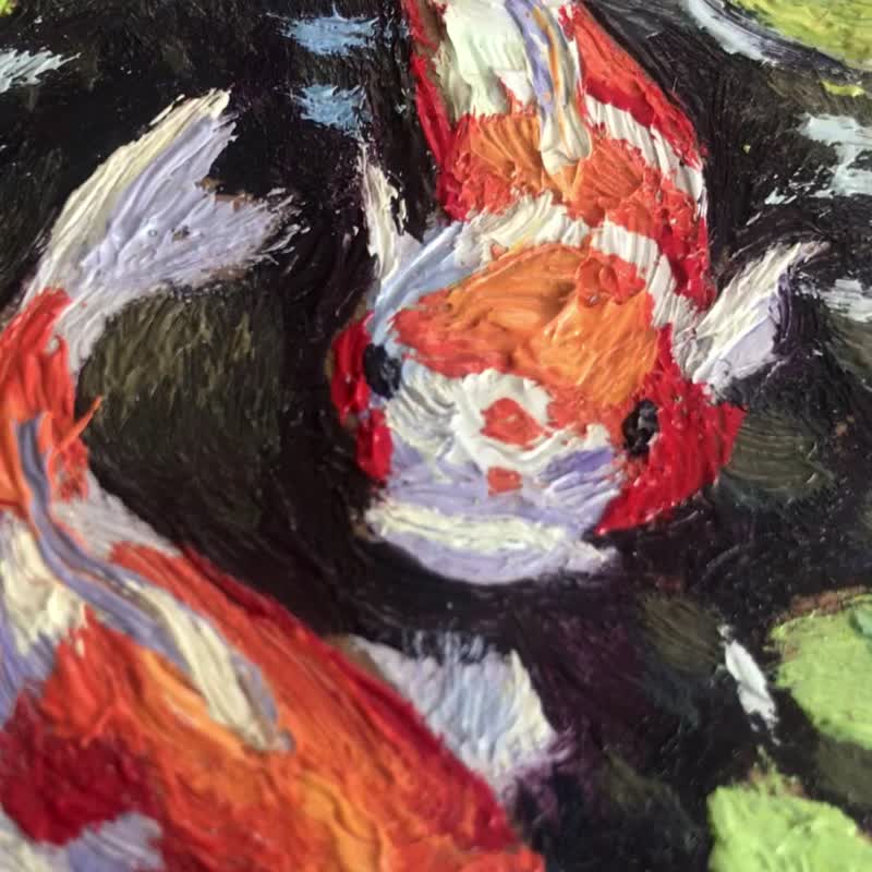锦鲤画 原创油画 小墙艺术 ACEO 鲤鱼画 / 鳄鱼 / 原创手工油画 - 墙贴/壁贴 - 其他材质 