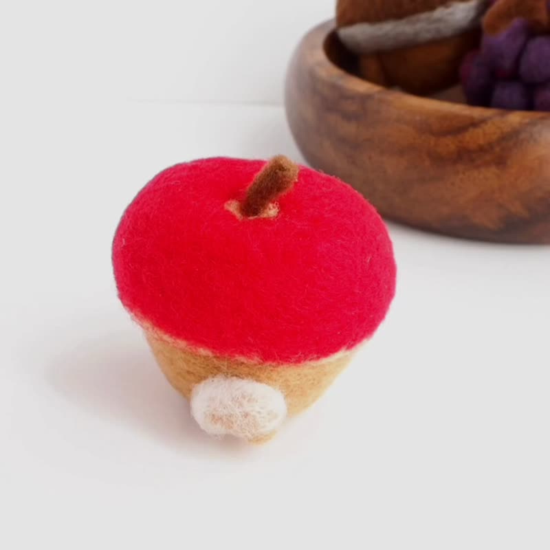 Mayu Shiba Inu turned into an apple (red , black , white shiba) needle felt - 玩偶/公仔 - 羊毛 红色