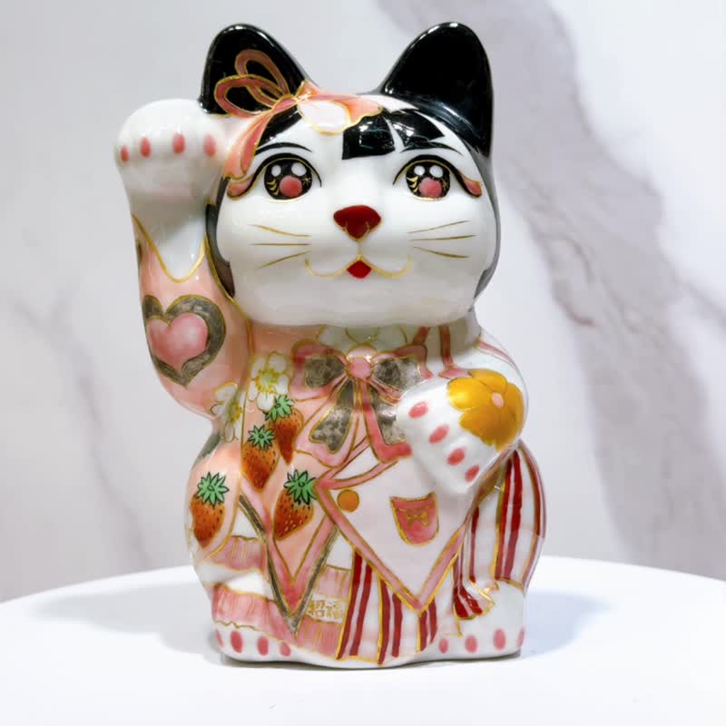 【莓舞甜心】日本清水烧招财猫 - 黑地红叶 - 摆饰 - 瓷 黑色