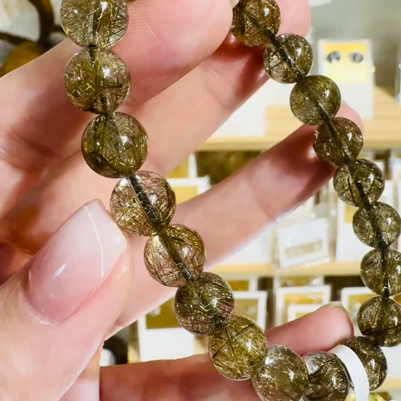 精品级天然金银铜发魔鬼发晶9mm22.86g钢丝球效应避邪挡煞招财 - 手链/手环 - 水晶 多色