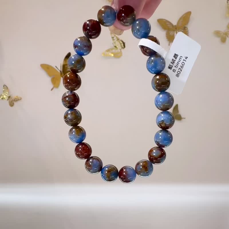 天然小地球蓝绒晶水晶8.5mm手珠防甲状腺亢进加强表能力疗愈磁场 - 手链/手环 - 水晶 蓝色