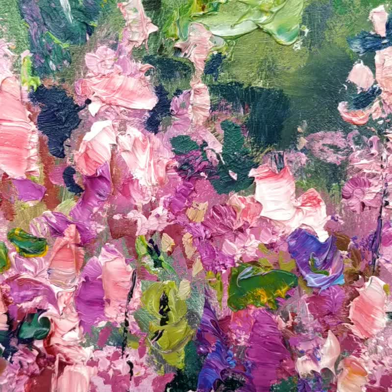Meadow Oil Painting Nature Landscape Original Artwork Wildflower Impressionism - 海报/装饰画/版画 - 木头 多色