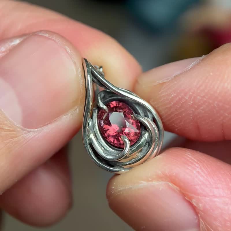 天然矿石 / 粉色碧玺 - 项链 - 宝石 粉红色