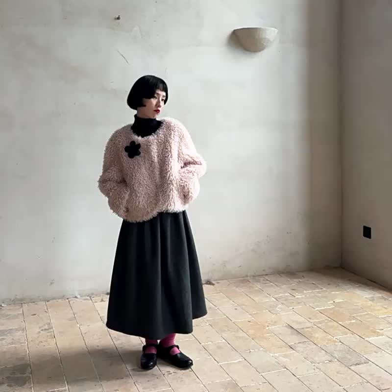 少女粉 仿羊毛卷卷短外套 冬季甜美風短款上衣 - 女装休闲/机能外套 - 羊毛 粉红色