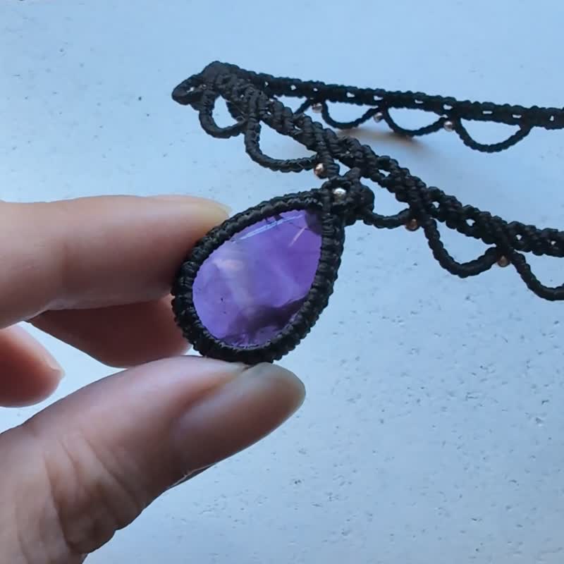 紫水晶编织颈链锁骨链│Chocker - 项链 - 水晶 紫色