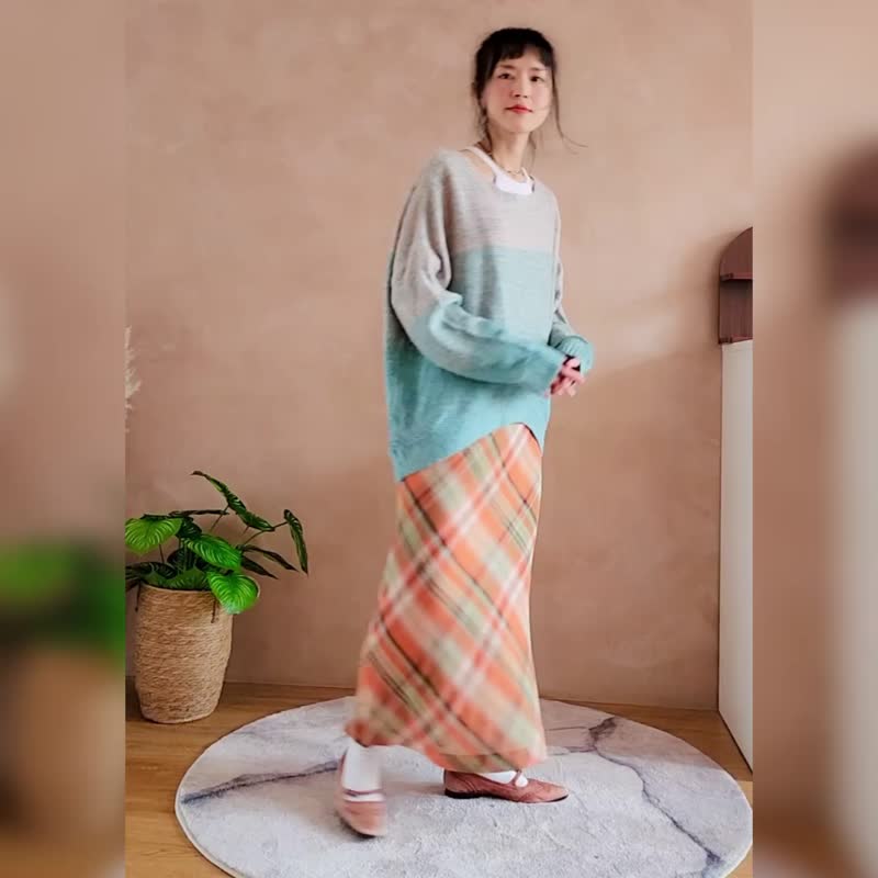 暖阳格纹鱼尾裙【日本古董衣】永续是最奢华的精品 - 裙子 - 其他材质 橘色