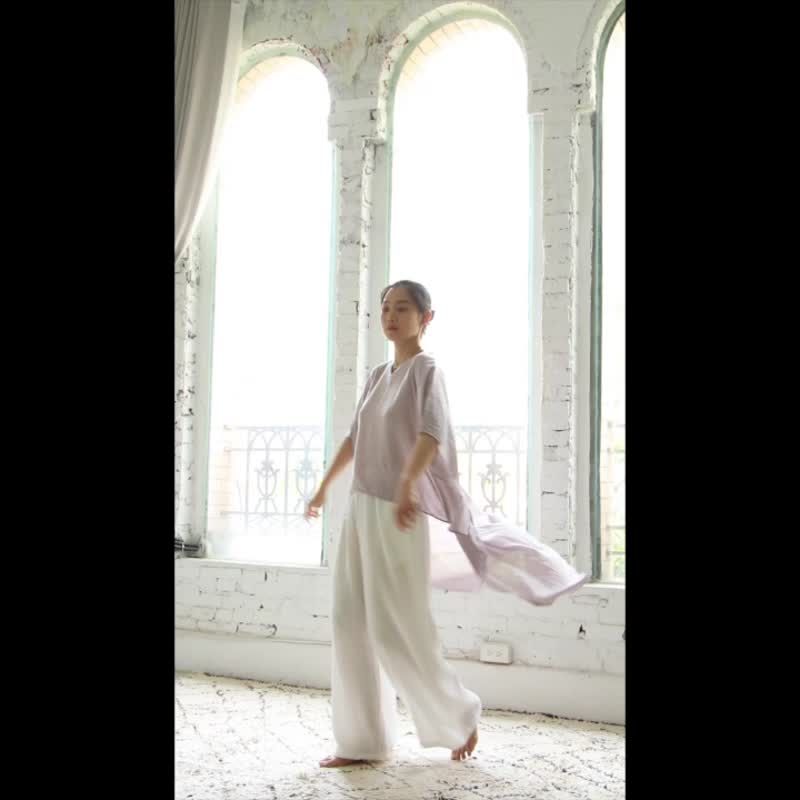 前短后长宽版洋装上衣 / 慕斯布 米白 - 洋装/连衣裙 - 棉．麻 白色