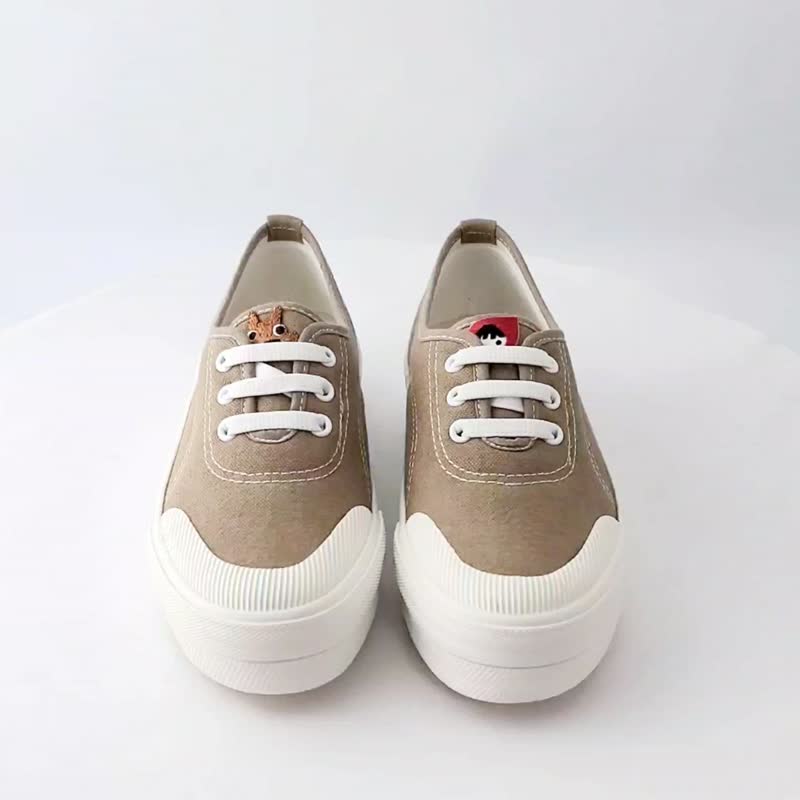 三孔松紧带厚底休闲鞋 小红帽与大野狼 - 卡其绿女鞋 - 女款休闲鞋 - 棉．麻 卡其色